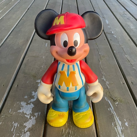 Vintage Disney Mickey Mouse Baseball Mickey 12 Inch Tall Vinyl Posable Toy - Picture 14 of 14